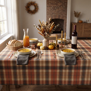 Toalha De Mesa Rustic Outono Clássico Xadrez Rust Creme Preto