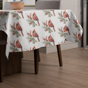 Toalha De Mesa Rustic Watercolor Winter Cardinal Holly Branch