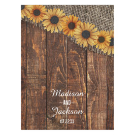 Toalha De Mesa Rústica Madeira e Burlap Sunflower Wedch Monograma