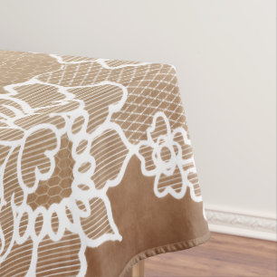 Toalha De Mesa Rústico country vintage bege burlap e renda branca