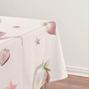 Toalha De Mesa Sabor De Morango Rosa Adorava Coração E Estrelas