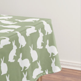 Toalha De Mesa Sage Verde E Coelho Branco Padrão Fofo de Páscoa