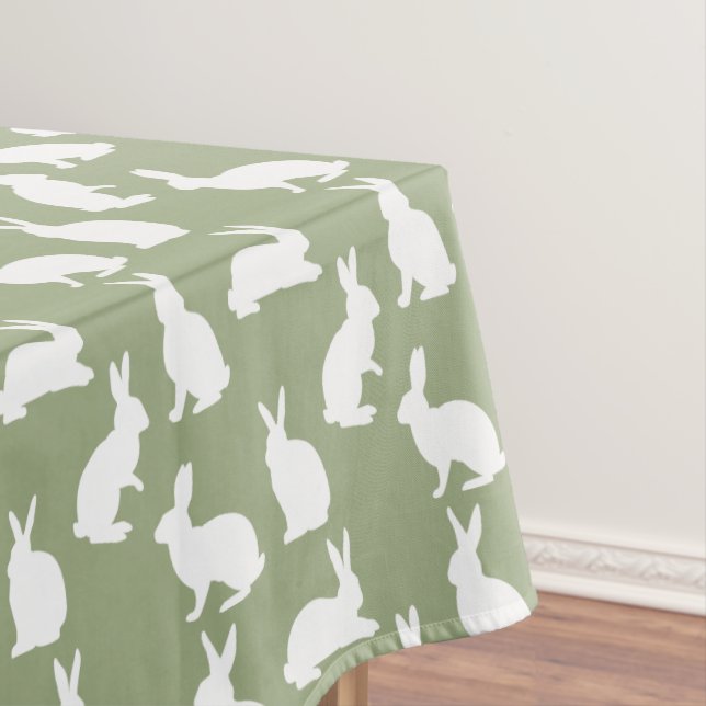 Toalha De Mesa Sage Verde E Coelho Branco Padrão Fofo de Páscoa (Posição Original)