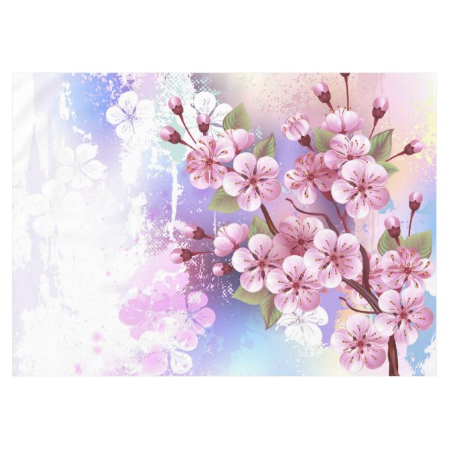 Toalha De Mesa Sakura rosa no fundo da pintura (Frente (Horizontal))