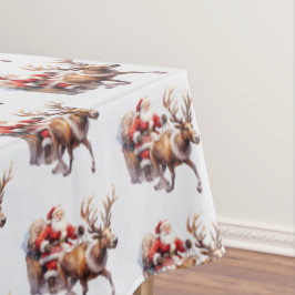 Toalha De Mesa Santa Clause com uma rena puxando seu trenó