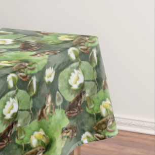 Toalha De Mesa Sapos de água verde e branca