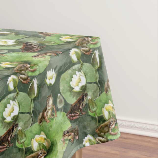 Toalha De Mesa Sapos, lírios verdes e brancos (Posição Original)