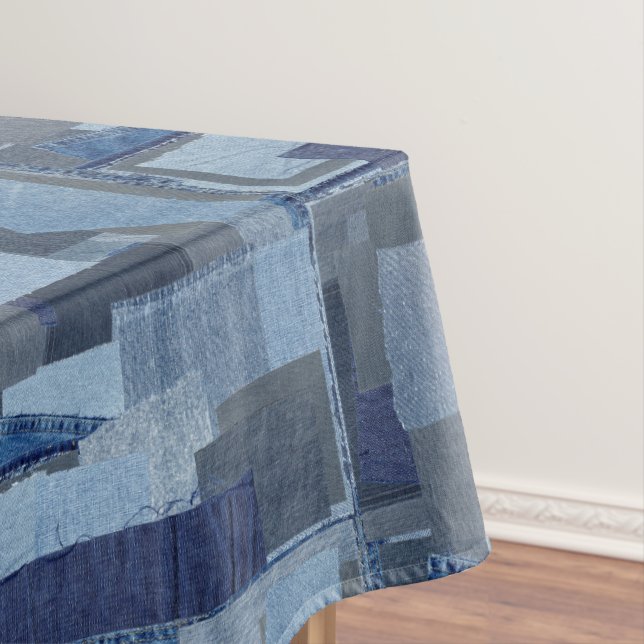 Toalha De Mesa Sarja de Nimes azul Shibori dos retalhos de Boro (Posição Original)