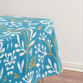 Toalha De Mesa Seamless Floral Pattern: White and Gold on Blue