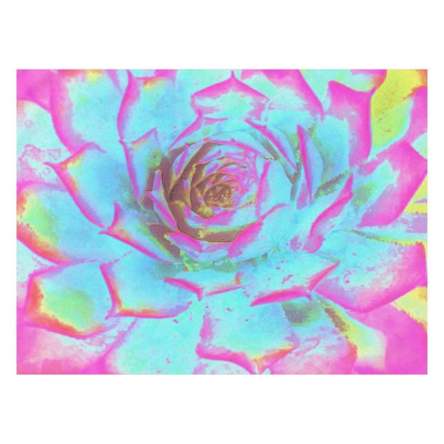Toalha De Mesa Sedum Rosette Quente Rosa e Azul Suculente (Frente (Horizontal))