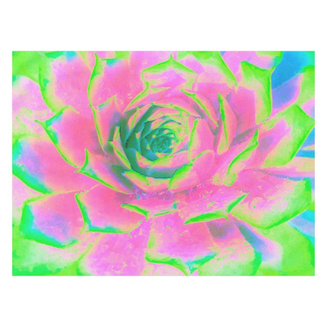 Toalha De Mesa Sedum Rosette verde limão e Suculente Rosa (Frente (Horizontal))