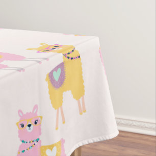 Toalha De Mesa Sem Drama Llama Padrão Amarelo Cor-de-Rosa