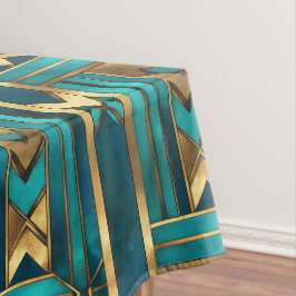 Toalha De Mesa Setas Geométricas Art Déco, Dourado e Turquesa