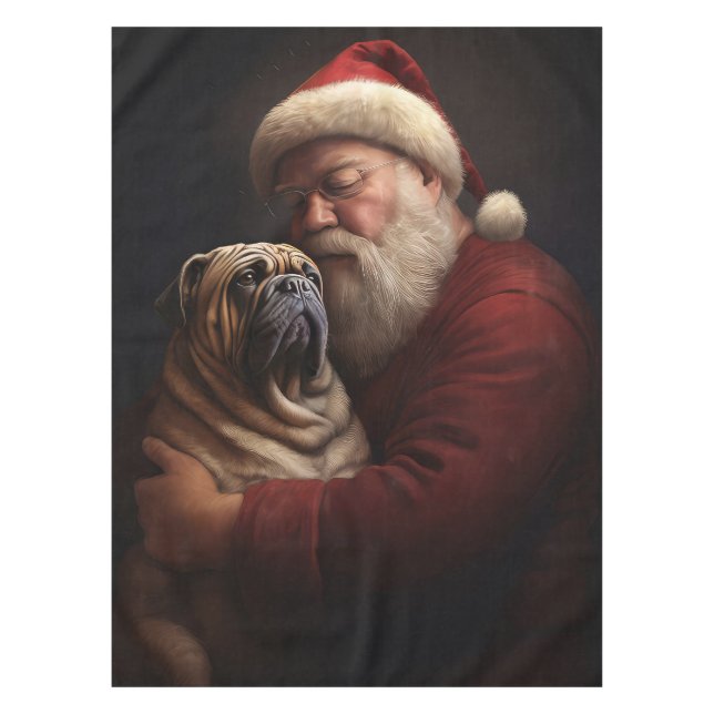 Toalha De Mesa Shar Pei Com Papai Noel Natal Festivo (Frente)