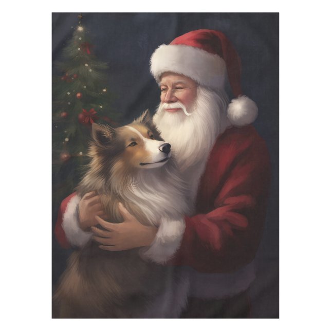 Toalha De Mesa Shetland Sheepdog Papai Noel Natal Festivo (Frente)