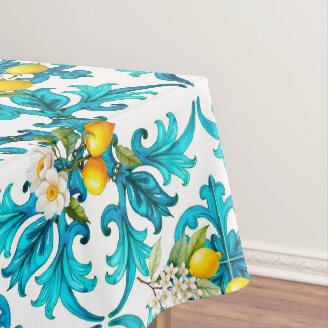 Toalha De Mesa Siciliano,verão,limão,mosaico,azul, (Posição Original)