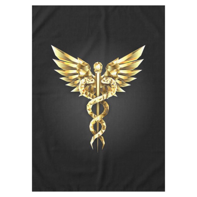 Toalha De Mesa Símbolo Poligonal Dourado Caduceus (Frente)