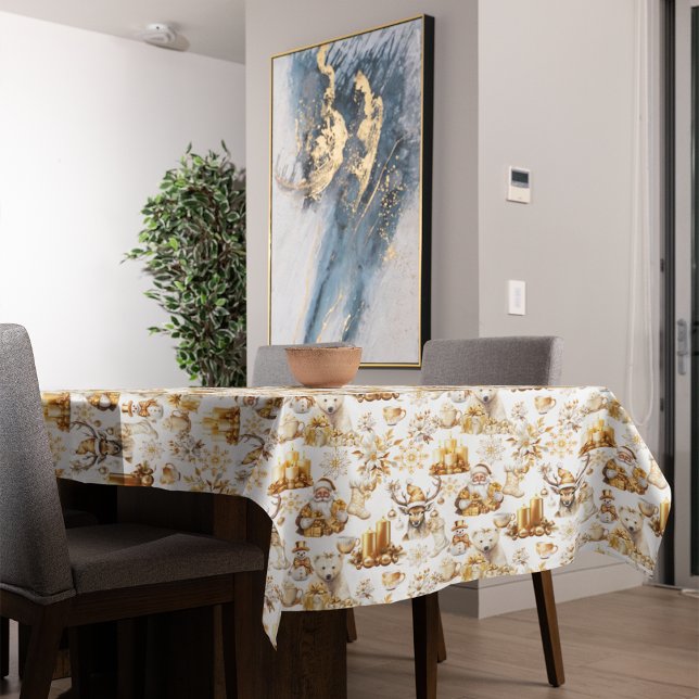 Toalha De Mesa Símbolos de Natal Dourados e brancos (Criador carregado)