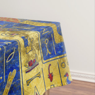 Toalha De Mesa Símbolos Dourados egípcios no Lazuli de Lapis