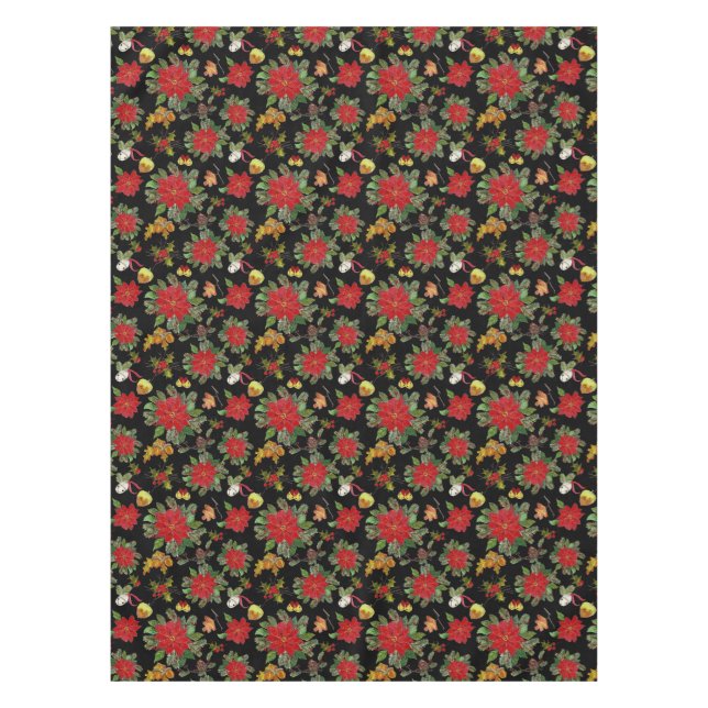 Toalha De Mesa Sinos De Poinsettias De Natal Acorns Pine Cones (Frente)