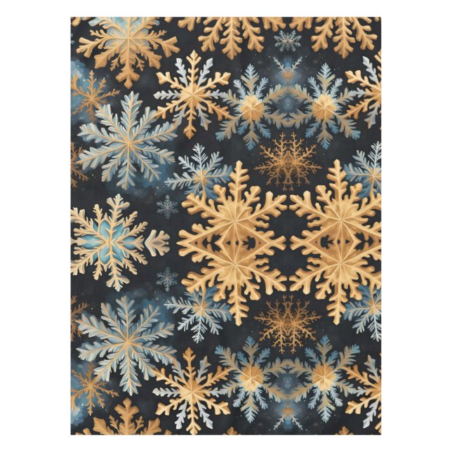 Toalha De Mesa  Snowflakes Magic Christmas Black Gold Blue (Frente)
