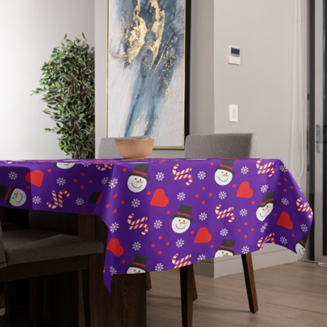 Toalha De Mesa Snowflakes Snowman Candy Canes Fundo Azul (Snowflakes Snowman Candy Canes Blue Background Tablecloth)