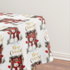 Toalha De Mesa Snowman Dourado Feliz Texto de Natal