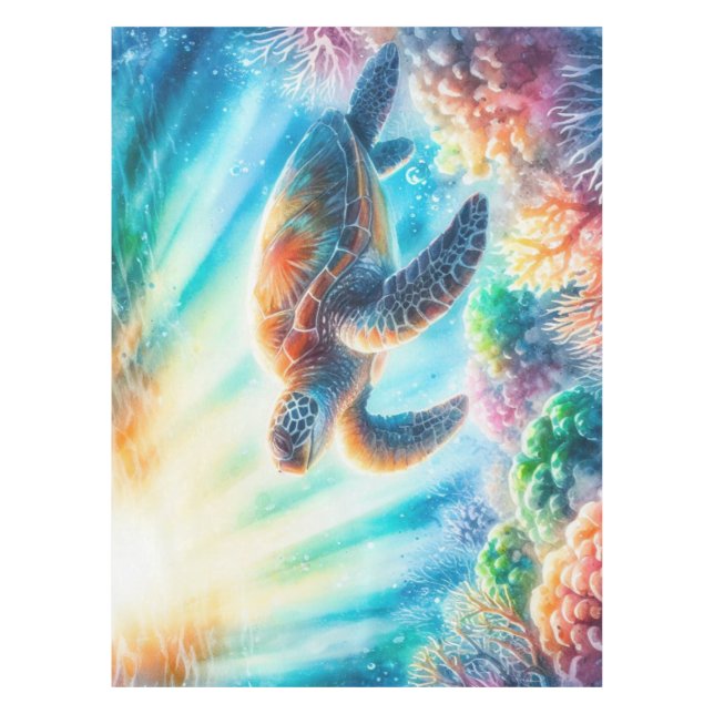 Toalha De Mesa Sob a tartaruga marinha oceânica (Frente)