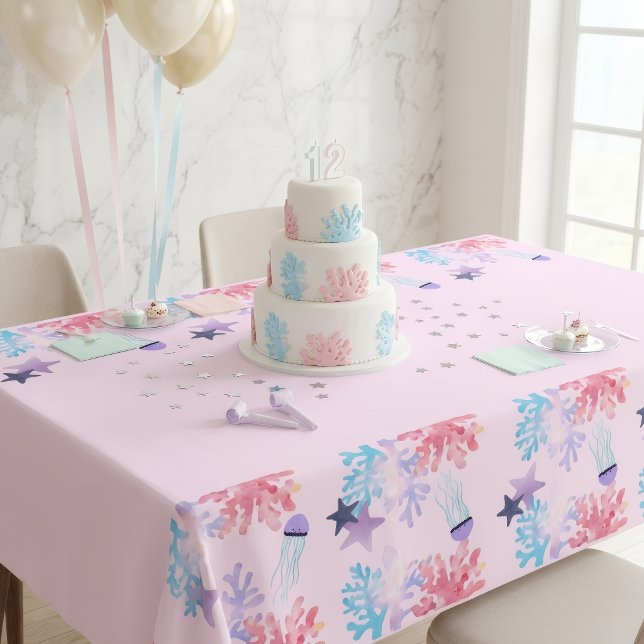 Toalha de Mesa Sob o Mar  Aniversário Rosa e Roxo (Criador carregado)