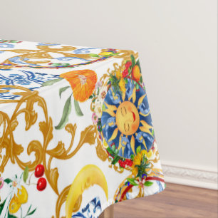 Toalha De Mesa Sol siciliano,meia lua,verão,majolica,limão