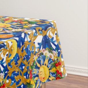 Toalha De Mesa Sol siciliano,meia lua,verão,majolica,limão