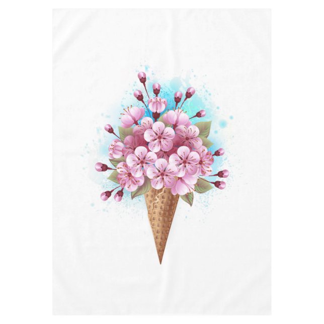 Toalha De Mesa Sorvete Waffle Rosa Sakura Cone (Frente)