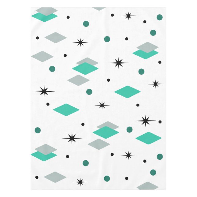 Toalha De Mesa Space Age Diamonds Turquoise White (Frente)