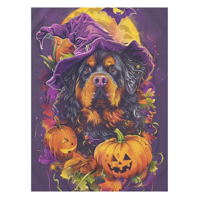 Toalha De Mesa Spookan Tibetan Mastiff Dog Halloween Witch Pumpki (Frente)