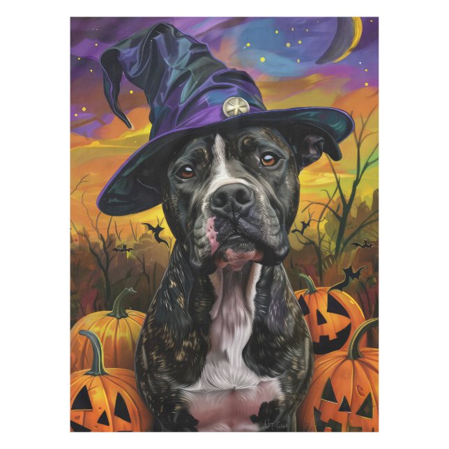 Toalha De Mesa Spooky American Staffordshire Halloween Pumpkin (Frente)