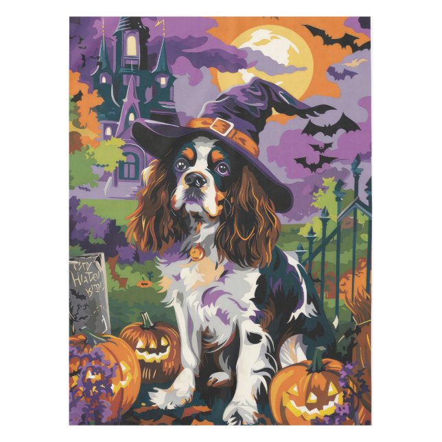 Toalha De Mesa Spooky Springer Spaniel Halloween Pumpkin (Frente)