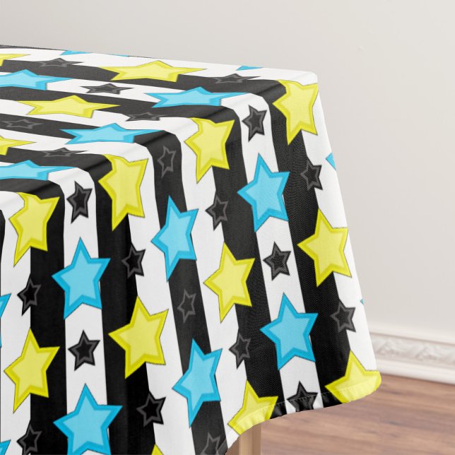 Toalha De Mesa Striped Blue Yellow Stars Pattern Design  (Criador carregado)