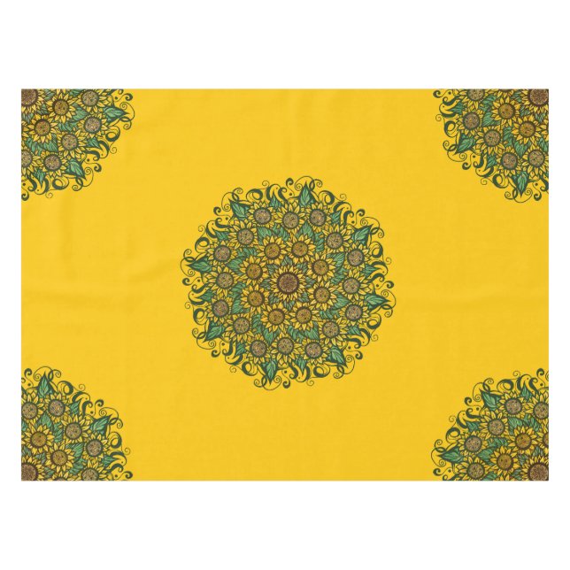 Toalha De Mesa Sunflower Mandala Nature Lover Girassóis Floral (Frente (Horizontal))