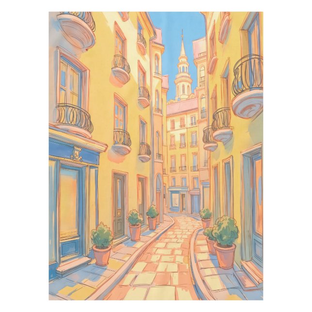 Toalha De Mesa Sunny European Street Cozy Architecture Viagem Art (Frente)