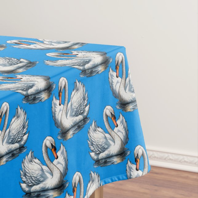 Toalha De Mesa Swan Birds Pattern Design On Blue  (Posição Original)