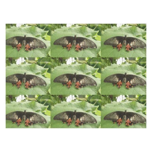 Toalha De Mesa Tablecloe de Borboleta Preta Vermelha e Dourada (Frente (Horizontal))