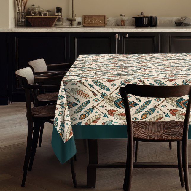 Toalha De Mesa Tableclota Terrestre Tribal com Setas e Penas (Earthy Tribal Tablecloth with Arrows and Feathers)