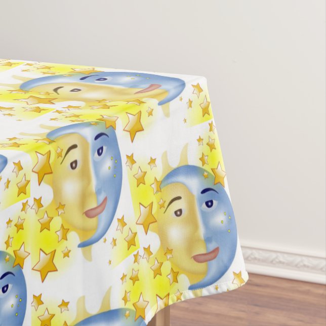 Toalha De Mesa Tablecloth Amarelo Sol Azul Lua Amarelo Estrelas (Posição Original)