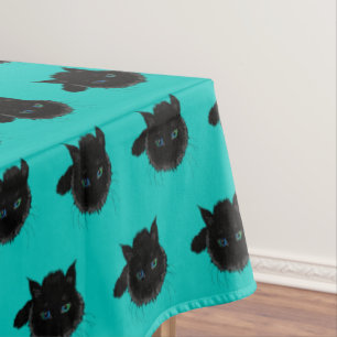 Toalha De Mesa Tablecloth Blue Green Eyed Black Cat - Suas Cores