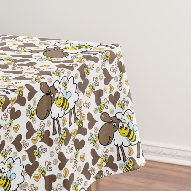 Toalha De Mesa Tablecloth Brown Hearts Sheep Bumblebee (Posição Original)