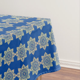 Toalha De Mesa Tablecloth com medalhões de ouro em azul