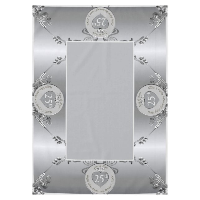 Toalha De Mesa Tablecloth de Aniversário do Casamento 25 Silver (Frente)