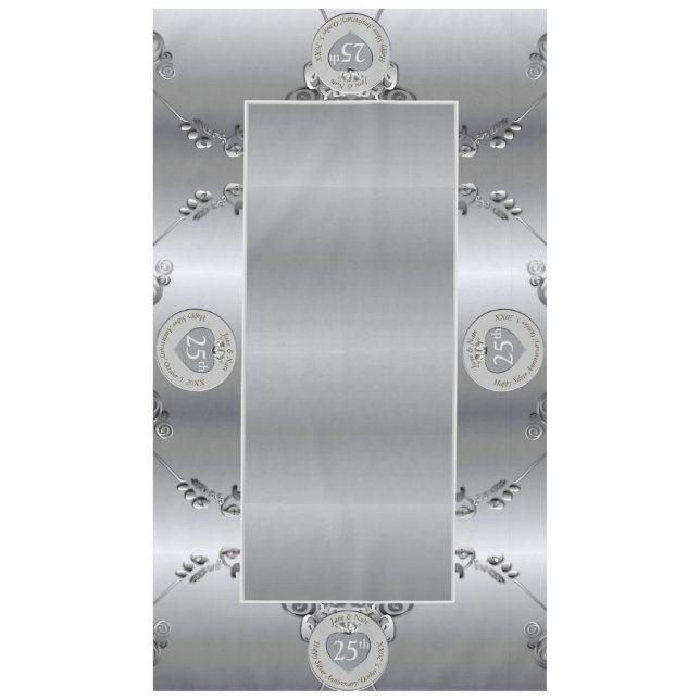 Toalha De Mesa Tablecloth de Aniversário do Casamento 25 Silver (Frente)