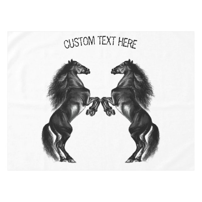 Toalha De Mesa Tablecloth de Cavalos Selvagens Pretos com Texto P (Frente (Horizontal))