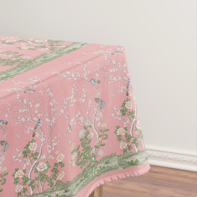 Toalha De Mesa Tablecloth de Jantar de Algodão Chinoiserie Rosa (Posição Original)
